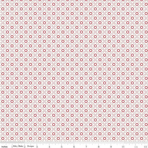 15" End of Bolt - CLEARANCE Red Hot Circle Flowers C11674 Cloud - Riley Blake - Geometric Overlapping Circles - Quilting Cotton Fabric